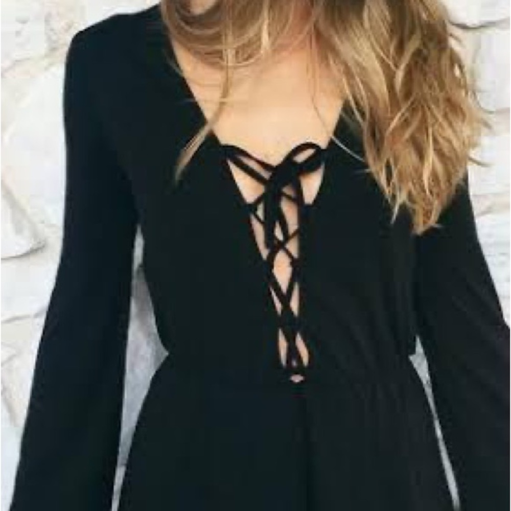 Topshop size 2 black tie front long sleeve romper 129